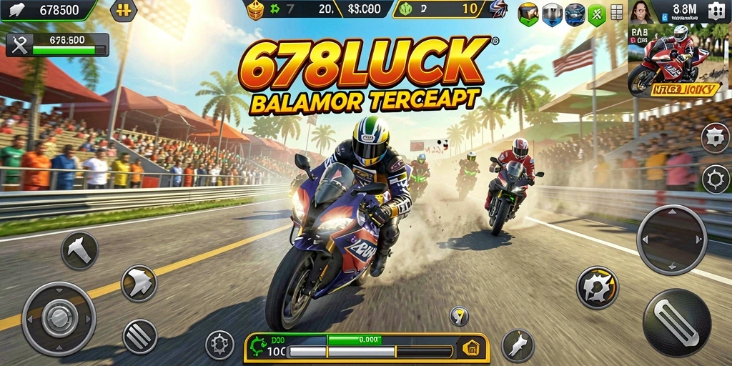 Screenshot dari gameplay 678LUCK yang menampilkan aksi balapan motor.