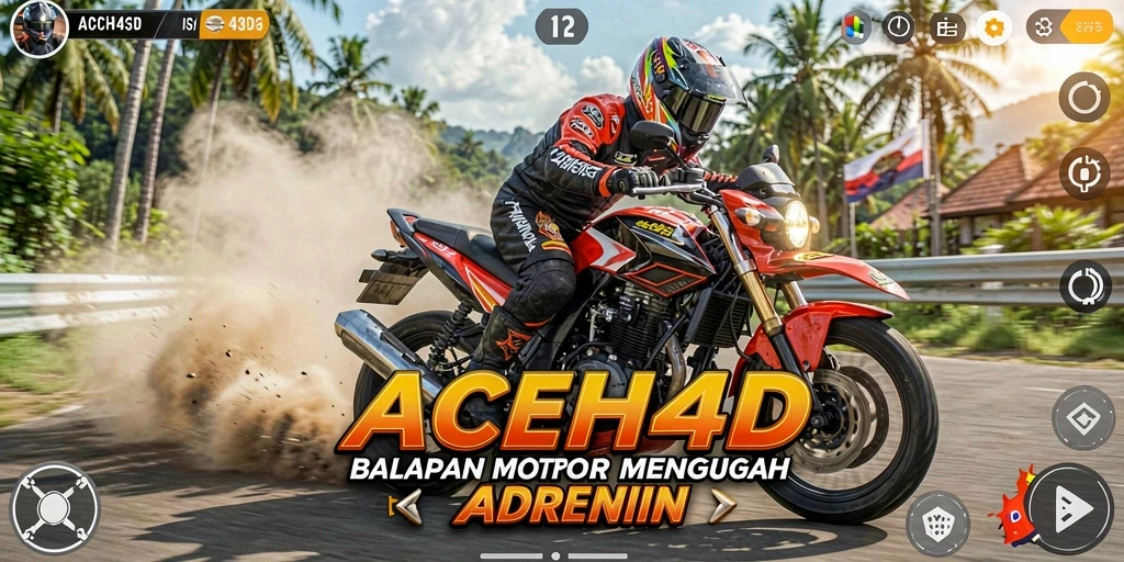 Screenshot gameplay ACEH4D menunjukkan aksi balapan motor yang seru.