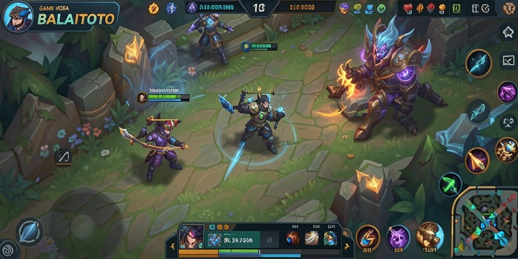 Tangkapan layar gameplay BALAITOTO yang menunjukkan pertempuran seru di arena.