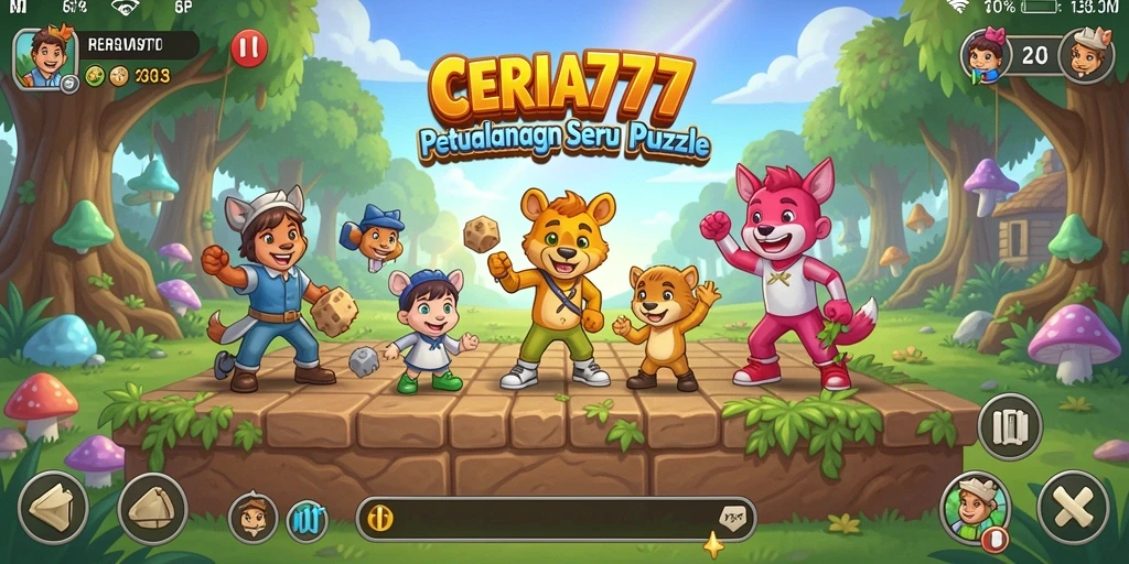 Screenshot CERIA777 menunjukkan gameplay puzzle yang menarik dan berwarna-warni.