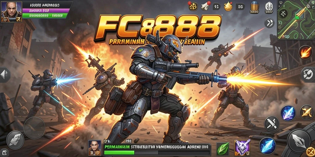 Screenshot gameplay FC888 menampilkan aksi pertempuran taktis.