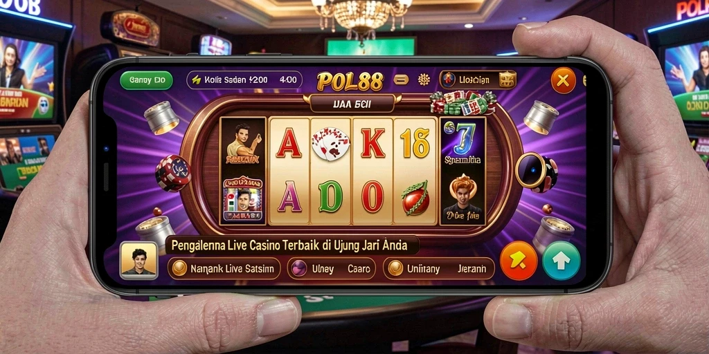Screenshot gameplay POL88 menampilkan dealer dan suasana kasino langsung.