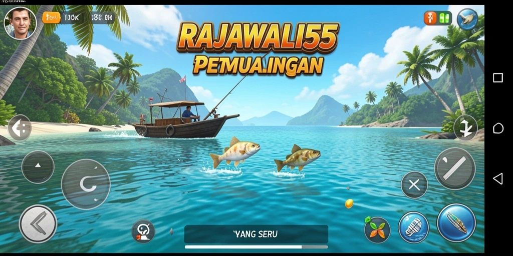 Tampilan gameplay memancing yang seru dalam RAJAWALI55.