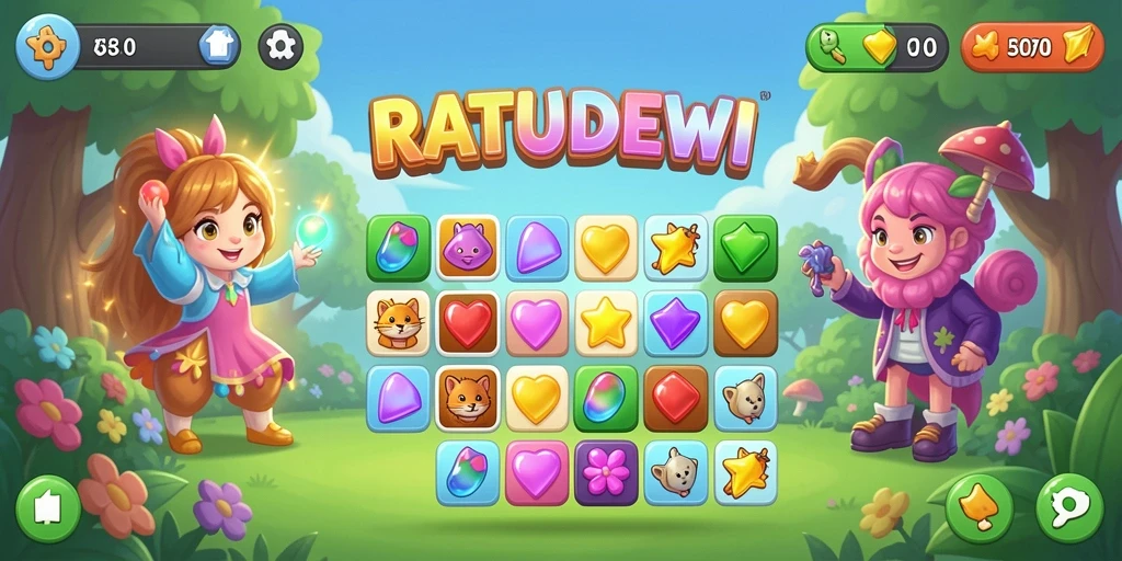 Tampilan gameplay menarik dari RATUDEWI dengan permainan Match-3.