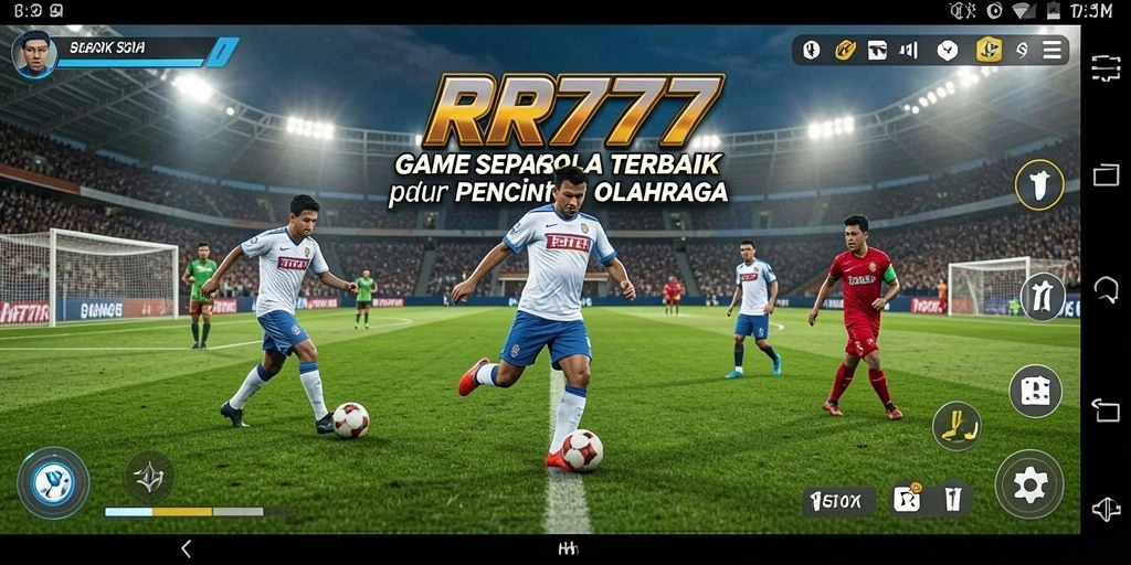 Tampilan gameplay menegangkan di dalam RR777 dengan aksi sepak bola yang seru.