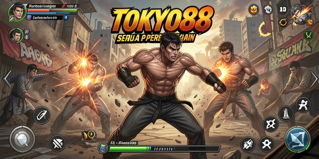Screenshot permainan TOKYO88 menampilkan aksi pertarungan epik dan karakter-karakter yang menakjubkan.