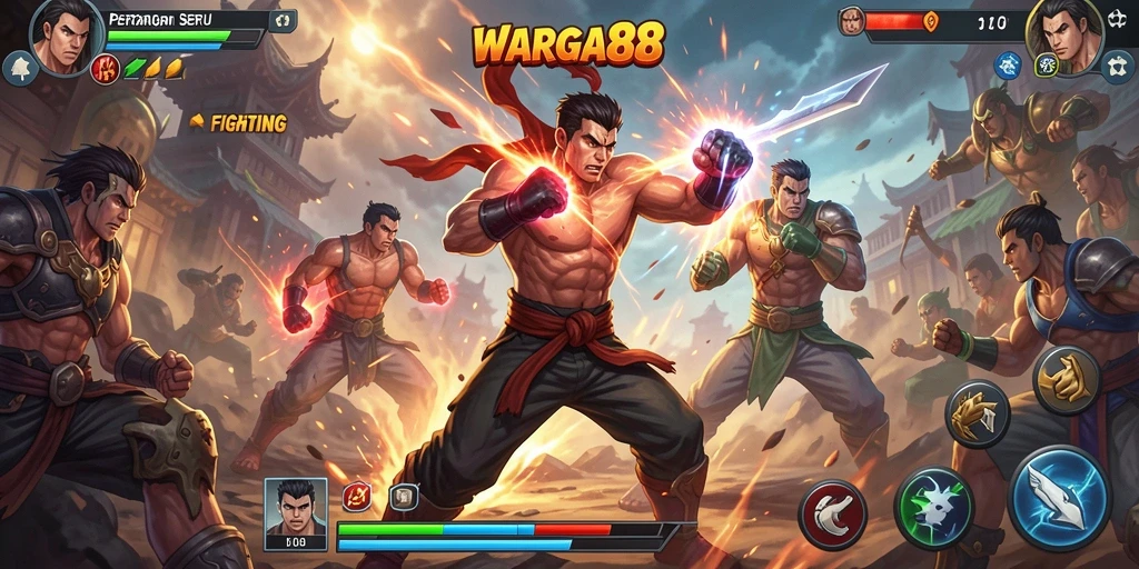 Tampilan seru dari gameplay Fighting di WARGA88 dengan pertarungan mendebarkan.